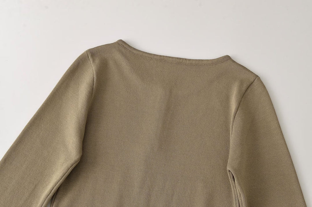 Damen Feinstrick-Longsleeve mit Henley-Knopfleiste und ausgestellten Trompetenärmeln Shop Nory