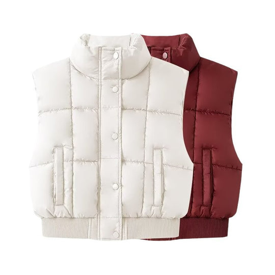 Damen Gesteppte Cropped-Pufferweste mit Stehkragen und geripptem Saum Shop Nory