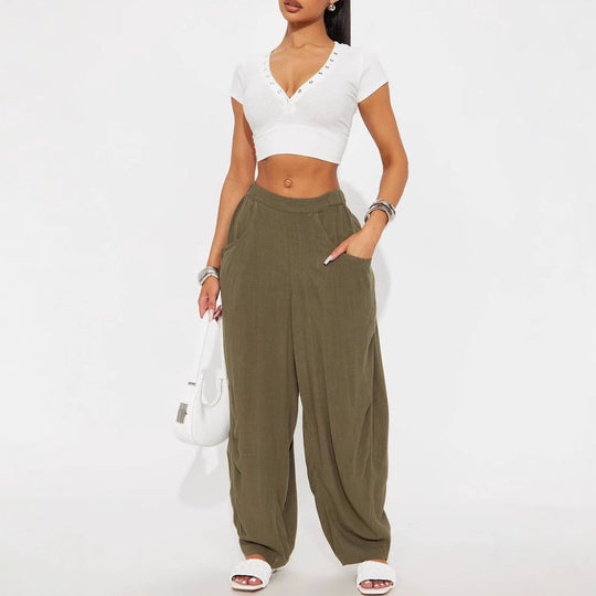 Damen Weite Relax-Hose mit hohem Komfortbund, tiefen Eingrifftaschen & lockerem Palazzo-Schnitt Shop Nory
