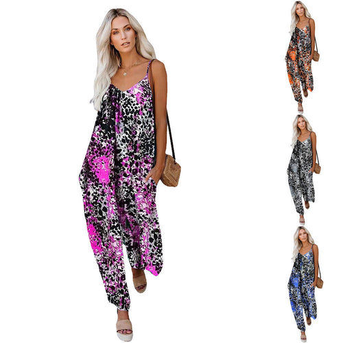 Damen Lässiger Jumpsuit mit verstellbaren Trägern und Blumenmuster