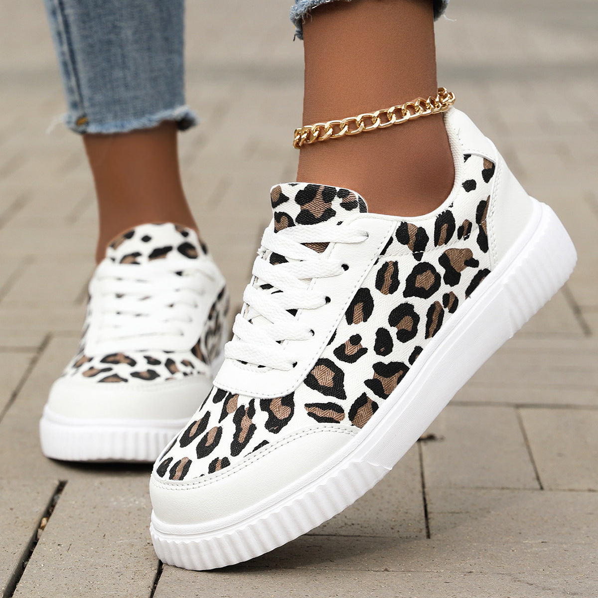 Damen Sneaker im trendigen Leopardenmuster mit bequemer Dämpfung