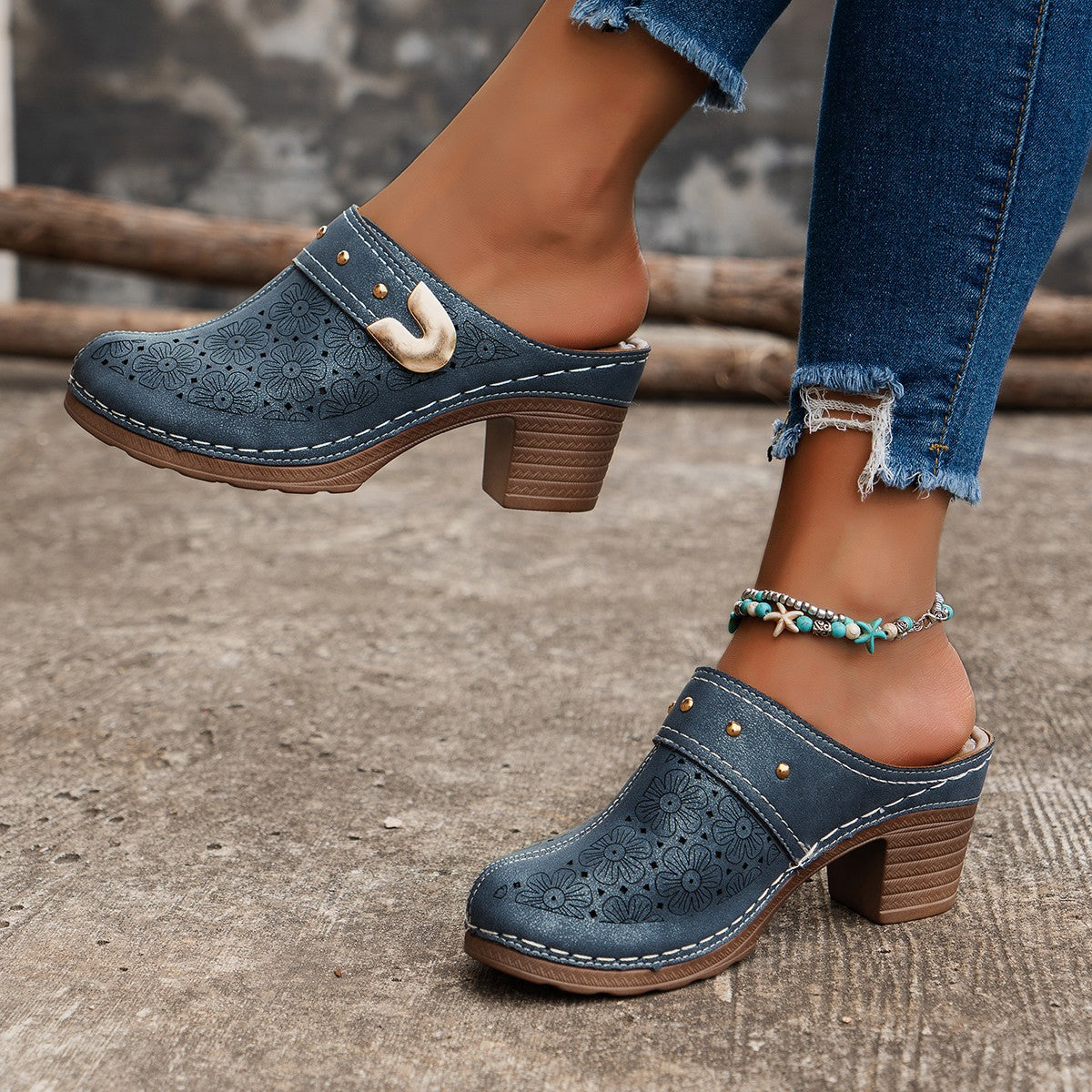 Damen Hohe Clogs mit floralem Muster und ergonomischem Fußbett