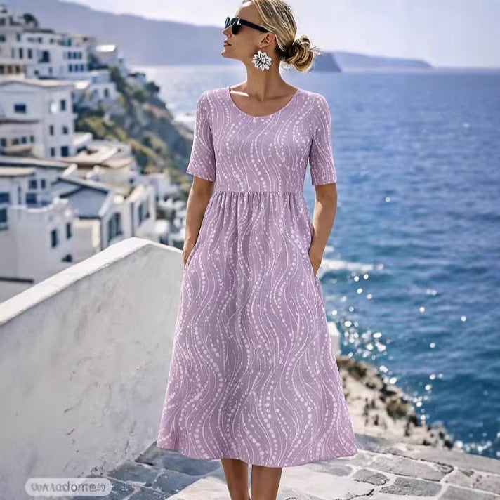 Damen Leichtes Midikleid mit Empire-Taille, halblangen Ärmeln und Eingrifftaschen Shop Nory