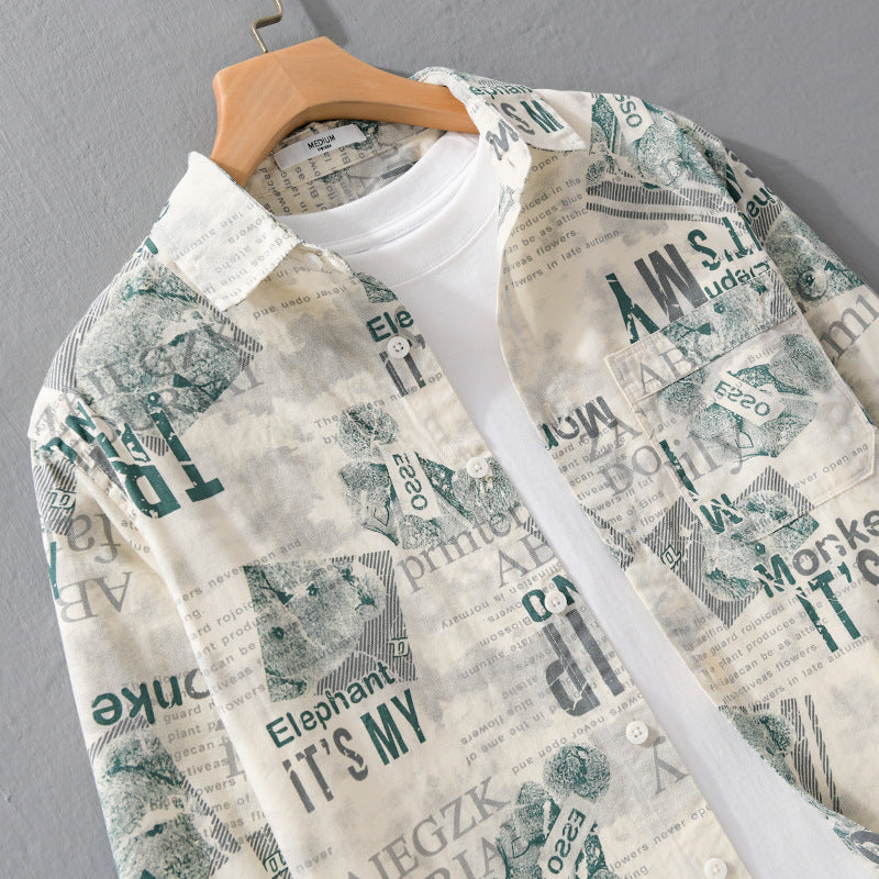 Herren Overshirt aus Baumwoll‑Leinen mit typografischem Zeitungsprint und Relaxed‑Fit Shop Nory