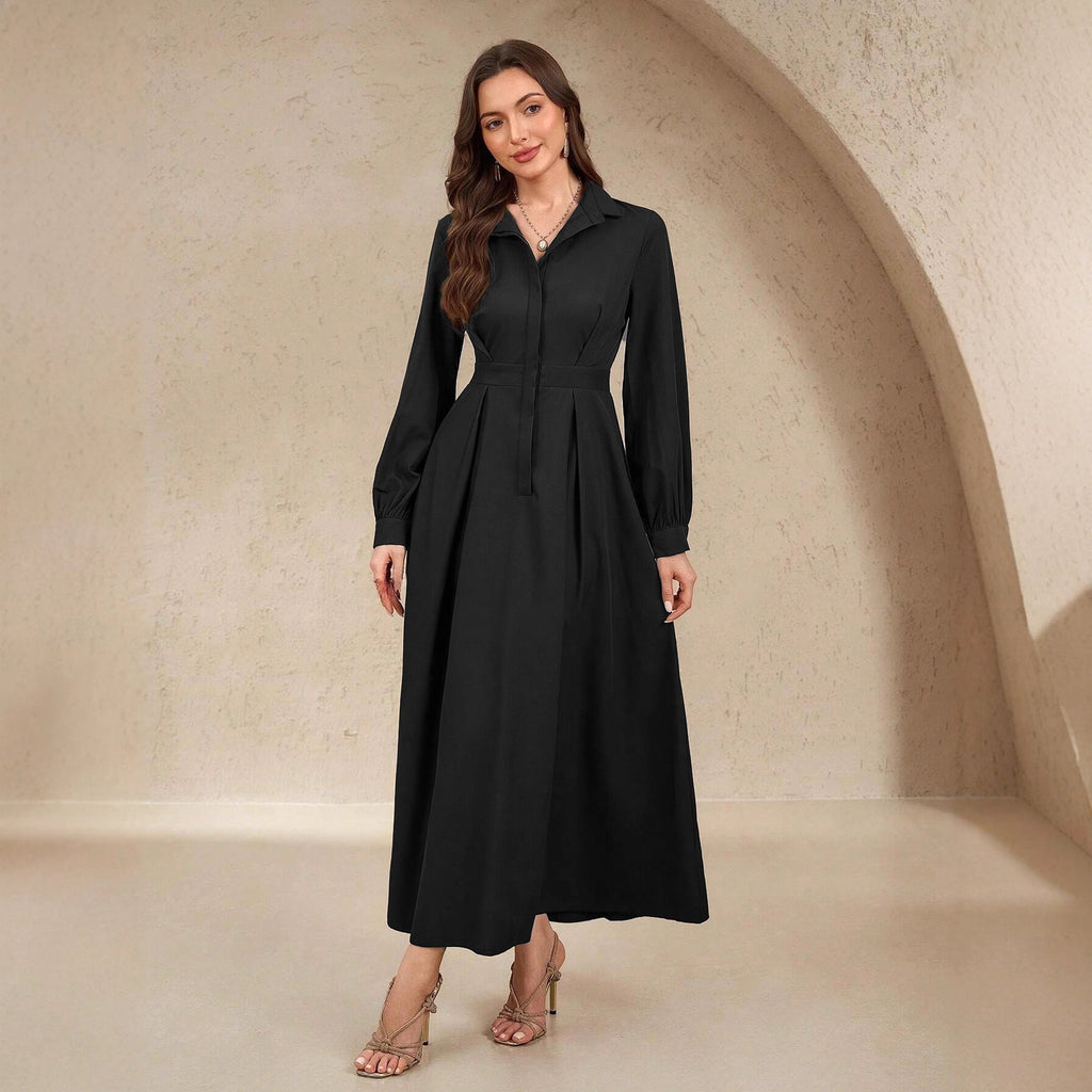 Damen Elegantes Hemdblusenkleid mit schwingendem Rock und praktischen Taschen