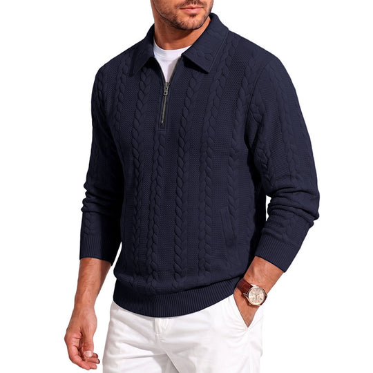 Herren Polokragen-Strickpullover mit Zopfstruktur und Halbzip Shop Nory