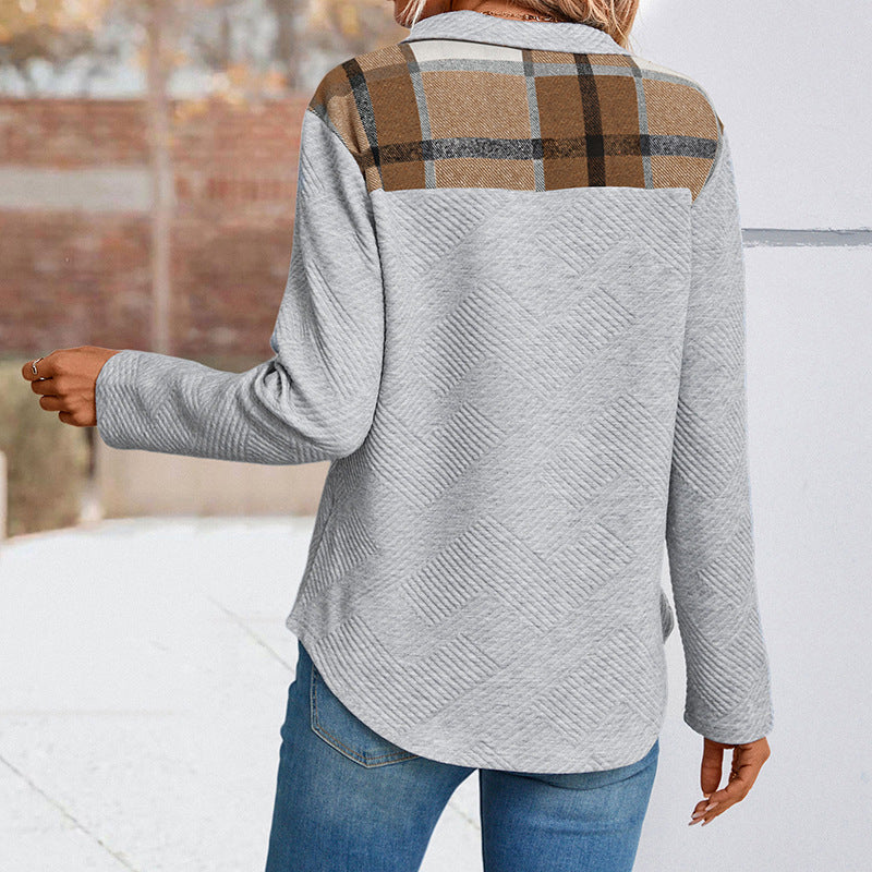 Damen Quilted-Textur Sweatshirt mit Halbkragen und Druckknopfleiste Shop Nory