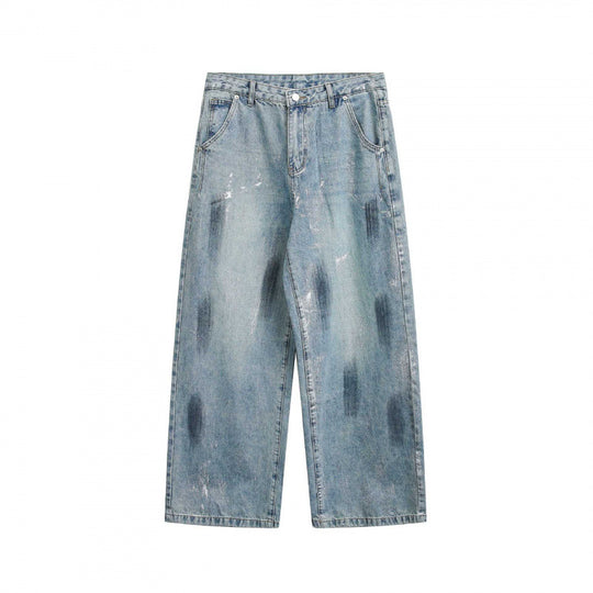 Unisex Weite Cropped-Jeans im Used-Look mit hohem Bund und Paint-Effekt Shop Nory