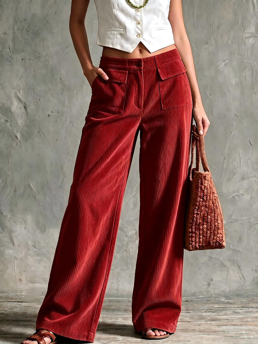Damen Weite Cord-Palazzohose mit hoher Taille und aufgesetzten Pattentaschen Shop Nory