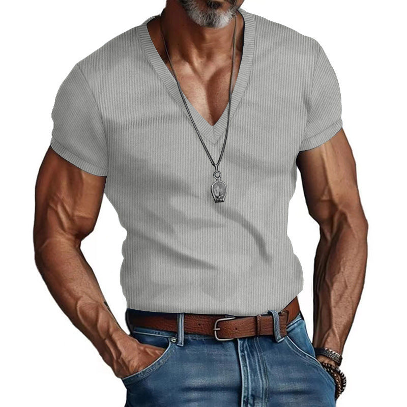 Herren Kurzarm V-Ausschnitt T-Shirt