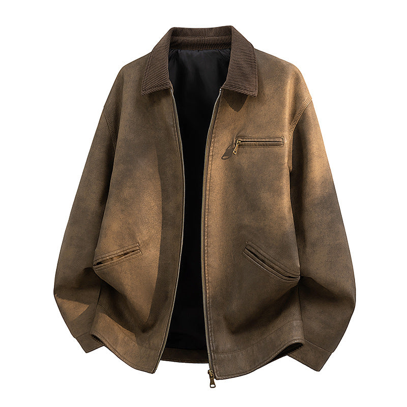 Herren Lässige Kunstlederjacke mit breitem Kragen Shop Nory