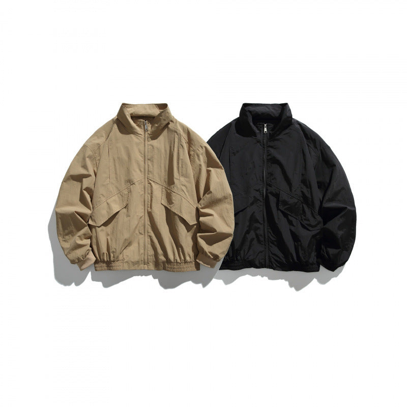 Unisex Leichte Nylon‑Bomberjacke mit Stehkragen, durchgehendem Reißverschluss und elastischem Saum Shop Nory