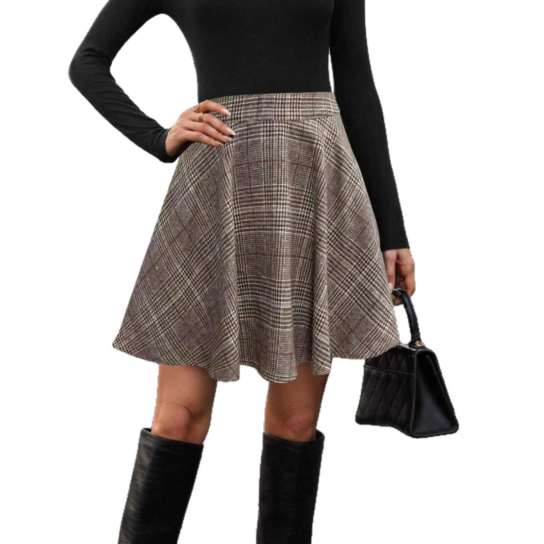 Damen Karierter A‑Linienrock mit hoher Taille und feiner Faltenlegung Shop Nory