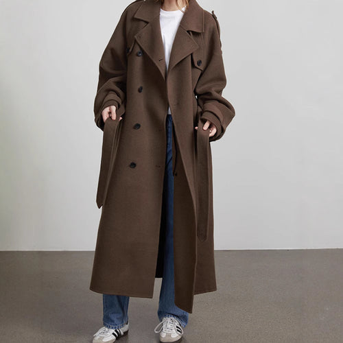 Damen Oversize Wollmantel mit breitem Reverskragen und Taillengürtel Shop Nory