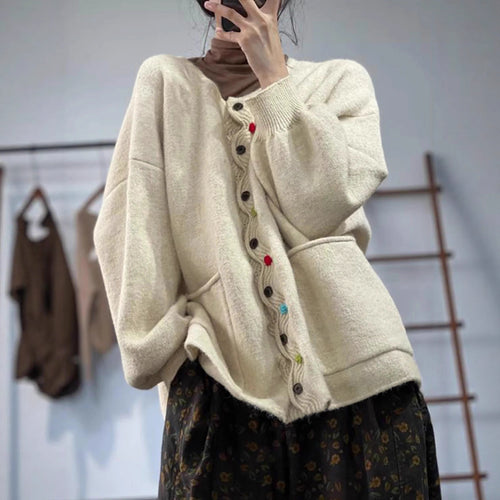 Damen Oversized Strickcardigan mit Zierknopfleiste und aufgesetzten Taschen Shop Nory