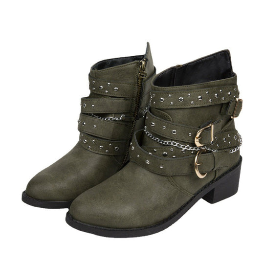 Damen Stiefeletten mit modischen Schnallen und dekorativen Nieten
