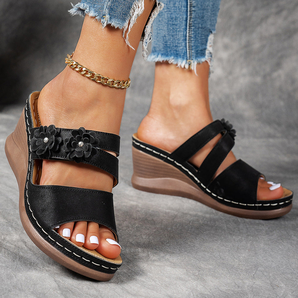 Damen Wedge-Sandalen mit floralem Dekor und ergonomischer Sohle