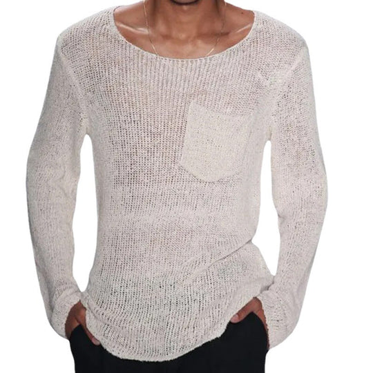 Herren lässiger Pullover mit offener Maschenstruktur und Brusttasche