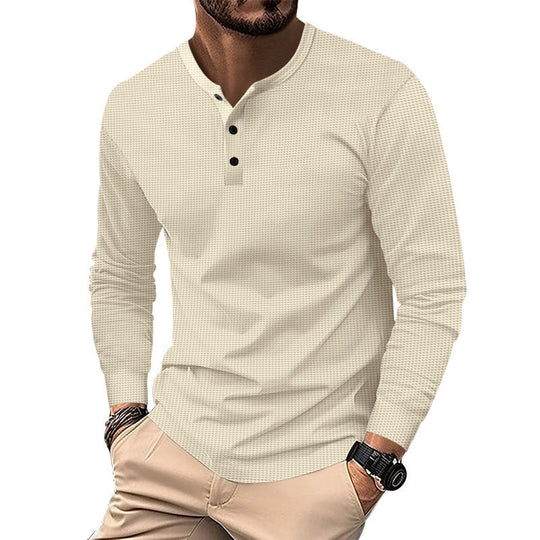 Herren Langarm-Henley-Shirt aus atmungsaktivem Strukturstoff