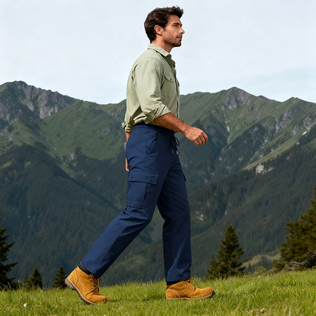 Herren Outdoor-Cargohose mit elastischem Tunnelzugbund und Druckknopf-Taschen Shop Nory