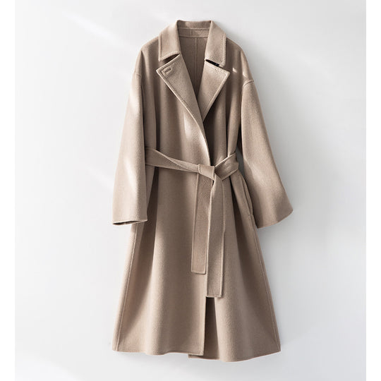Damen Gerader Wollmix-Mantel mit verdeckter Knopfleiste und Selbstbindegürtel Shop Nory