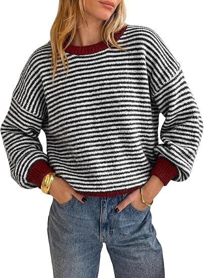 Damen Gestreifter Rippstrick-Pullover mit Kontrast-Bündchen Shop Nory