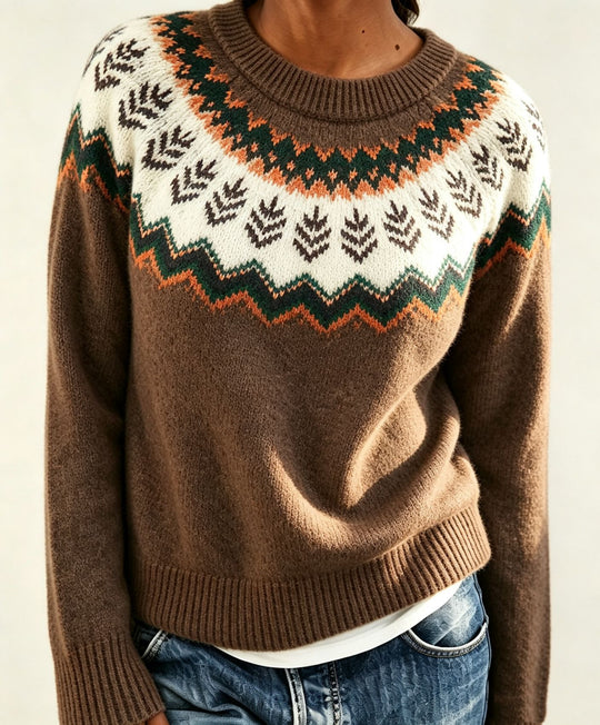 Damen Rundhalsausschnitt Norweger-Pullover mit Fair-Isle-Jacquard Shop Nory