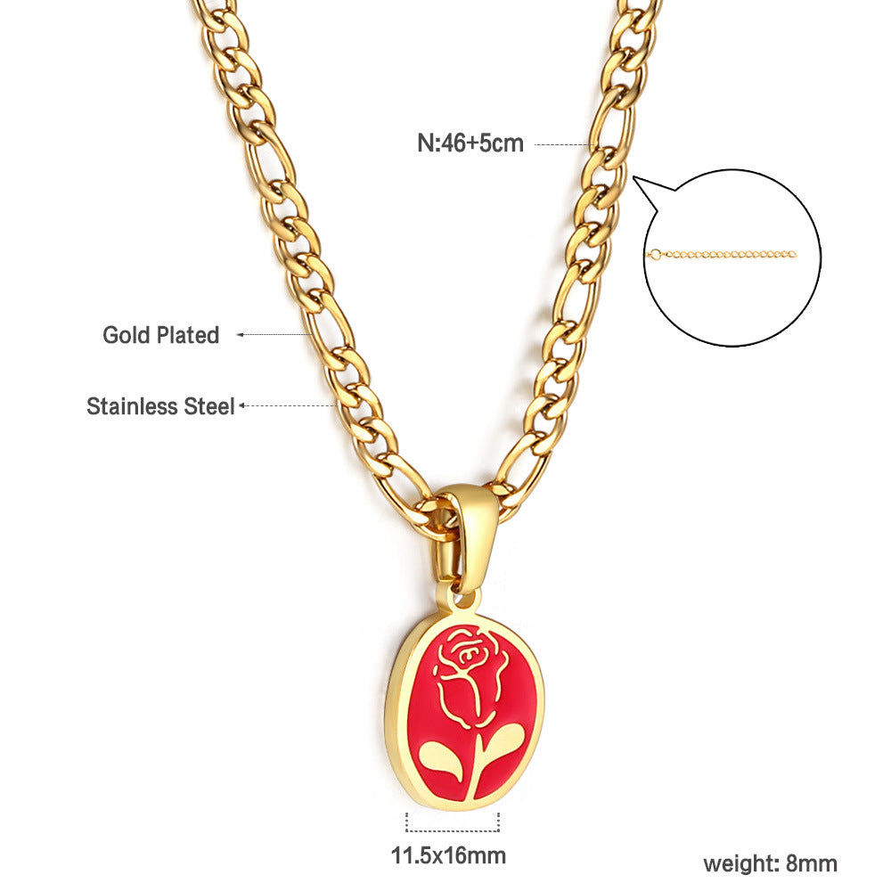 Damen Halskette mit kunstvollem Rosenanhänger und hochwertiger goldplattierter Edelstahl-Gliederkette Shop Nory