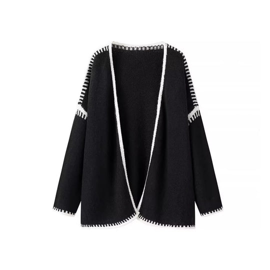 Damen Oversize-Strickjacke mit kontrastierender Häkelkante und überschnittener Schulter Shop Nory
