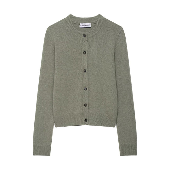 Damen Kurzgeschnittener Feinstrick-Cardigan mit Rundhalsausschnitt und Rippbündchen Shop Nory