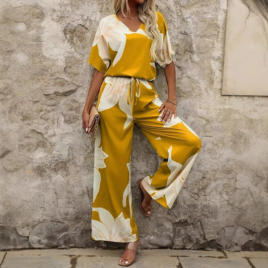 Damen Eleganter Jumpsuit mit floralen Mustern und weitem Bein