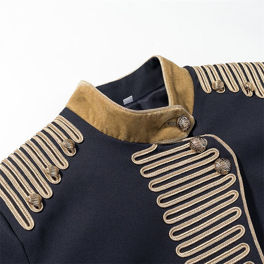 Damen Kurze militärisch inspirierte Jacke mit Stehkragen, Zierkordeln und goldbesetzten Manschetten Shop Nory