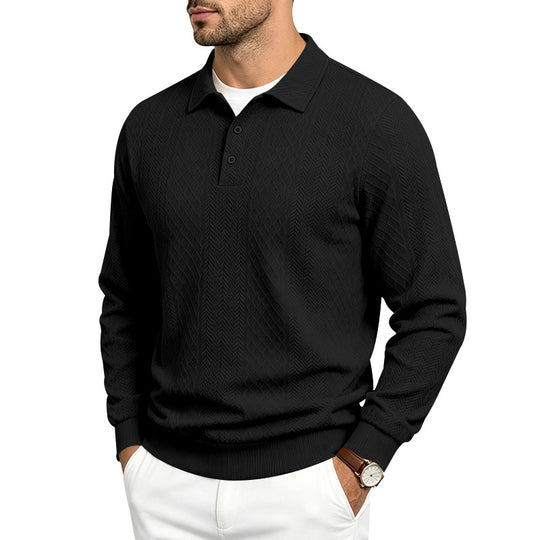 Herren Strukturiertes Langarm-Polo aus Feinstrick mit Zopfmuster Shop Nory