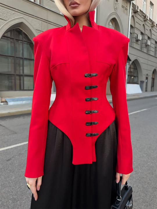 Damen Taillierter Stehkragen-Blazer mit Korsett-Tailierung Shop Nory