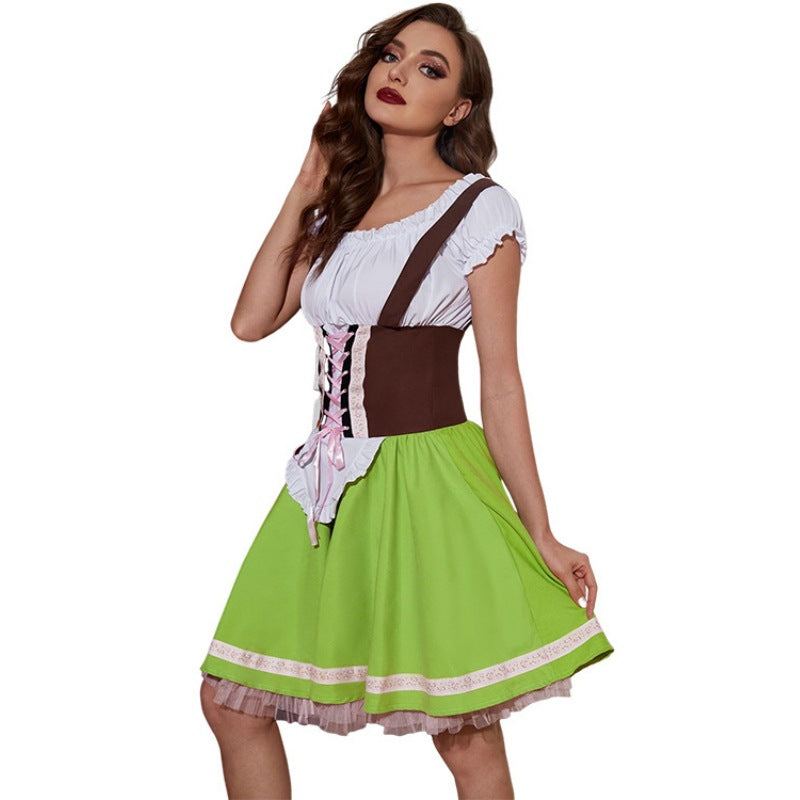 Damen nan Trachten-Festkleid mit figurbetonter Korsett-Schnürung, geraffter Carmenbluse und mehrlagigem Tellerrock Shop Nory