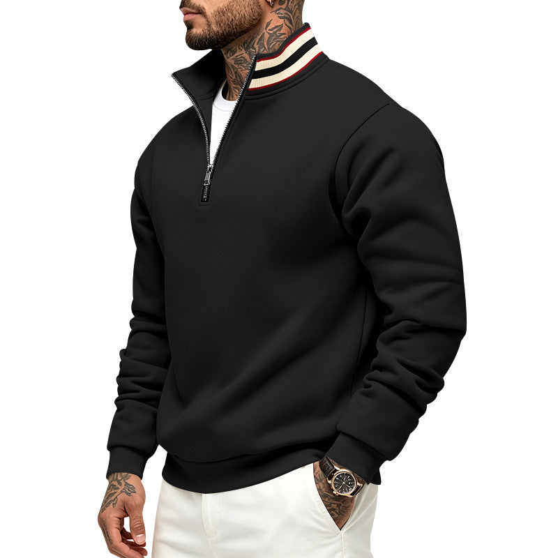 Herren Sweatshirt mit Halbreißverschluss und gestreiftem Stehkragen Shop Nory