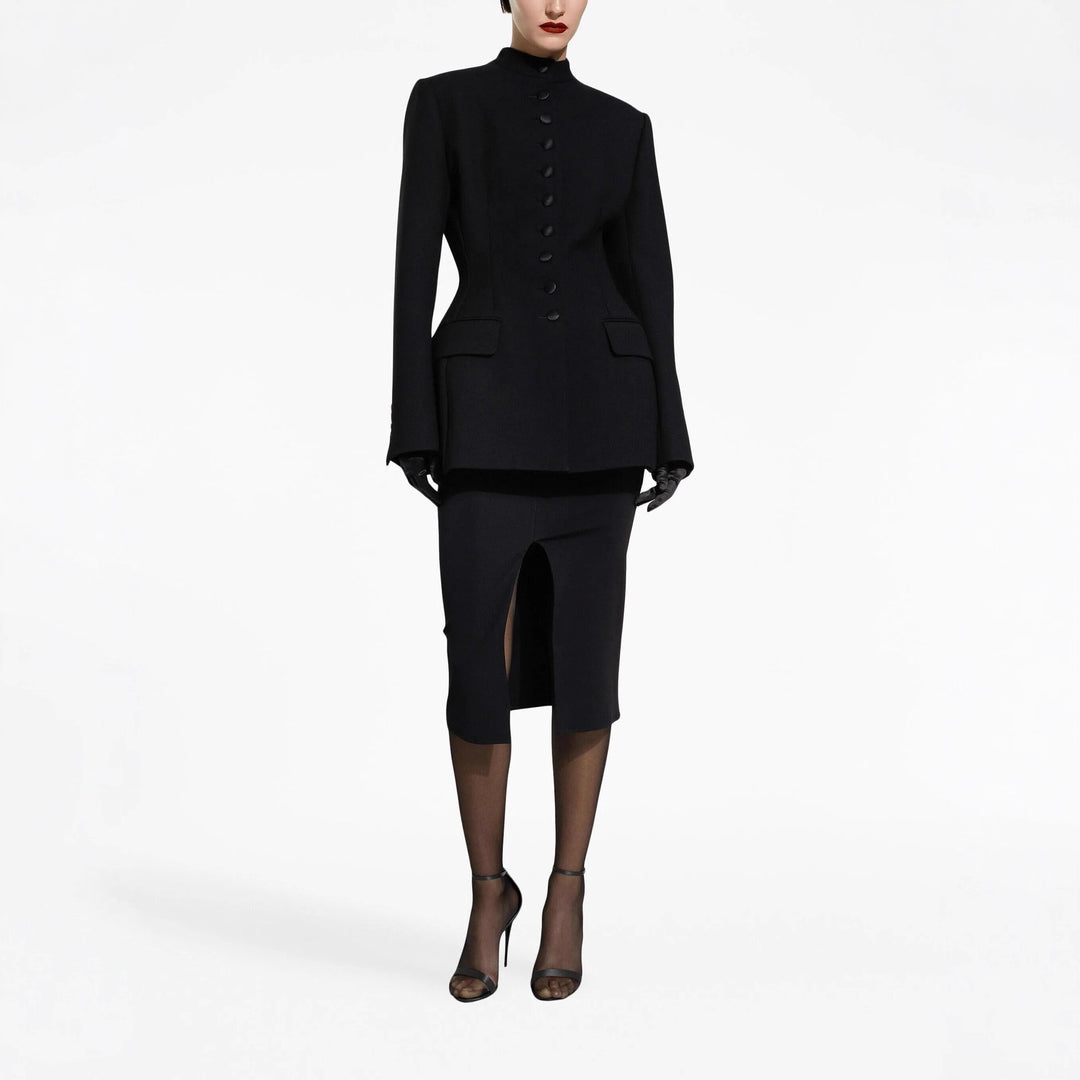 Damen Taillierter Blazer mit Stehkragen, strukturierter Schulter und dekorativer Knopfleiste Shop Nory