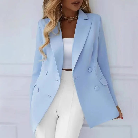Damen Elegant taillierter Longblazer mit stoffbezogenen Knöpfen Shop Nory