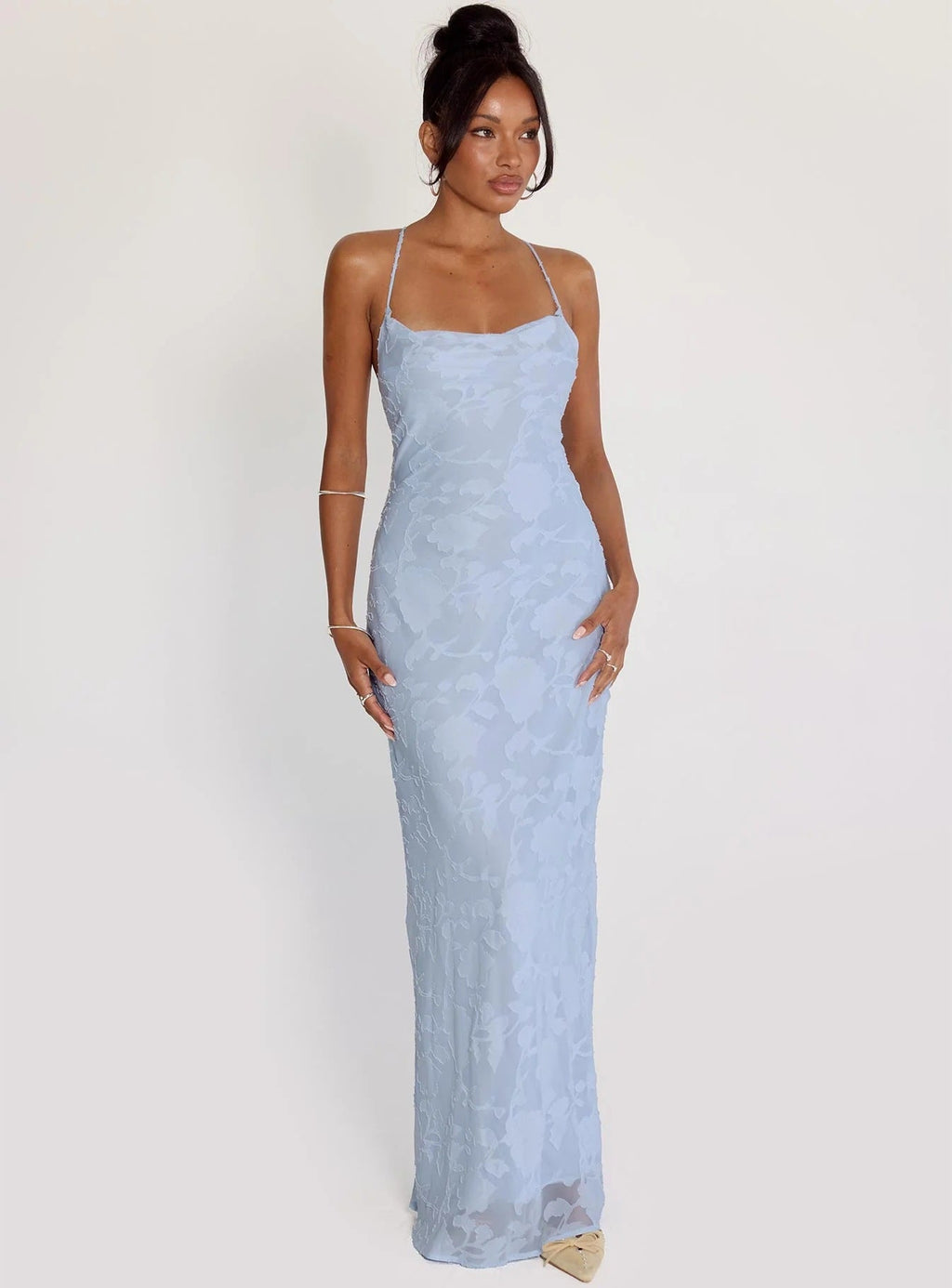 Damen Elegantes Abendkleid mit floralem Spitzenmuster und Spaghettiträgern