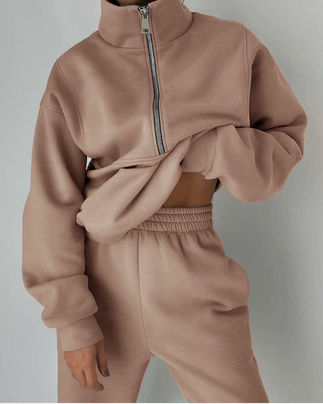 Damen Lässiger Oversized-Hoodie und Jogginghose Set mit Praktischem Reißverschluss