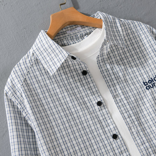 Herren Baumwoll-Overshirt mit feinem Gitterkaro und Kentkragen Shop Nory