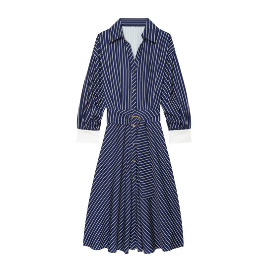Damen Hemdblusenkleid mit Taillengürtel und kontrastierten Manschetten Shop Nory