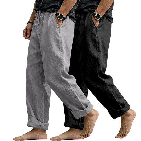 Herren Weite Komfort-Freizeithose aus Leinenmix mit Tunnelzug, Eingrifftaschen und Umschlag Shop Nory