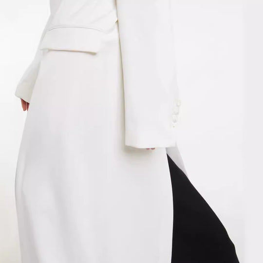 Damen Maxilanger schlanker Mantelblazer mit verdeckter Knopfleiste und schmaler Schulterlinie Shop Nory