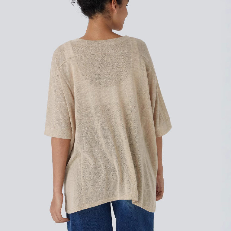Damen lässiges Oversized T-Shirt mit seitlichen Schlitzen und umgeschlagenen Ärmeln