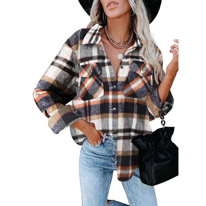 Damen Oversized Hemdjacke im karrierten Flanell-Look mit Brusttaschen Shop Nory