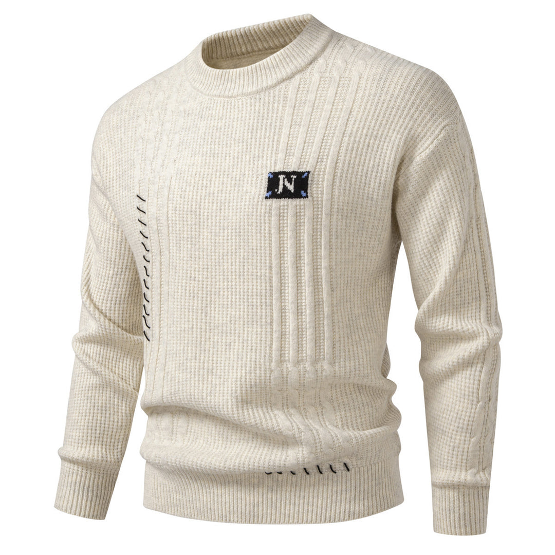 Herren Strukturiertes Rippstrick-Pullover mit Ziernähten und Logo‑Patch Shop Nory