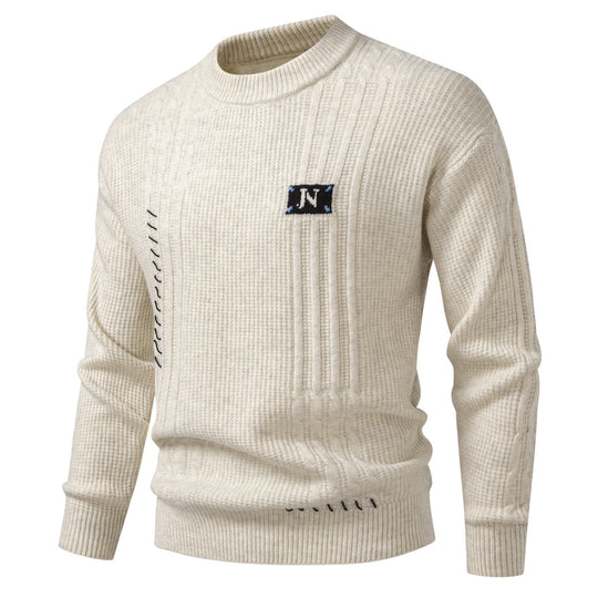 Herren Strukturiertes Rippstrick-Pullover mit Ziernähten und Logo‑Patch Shop Nory