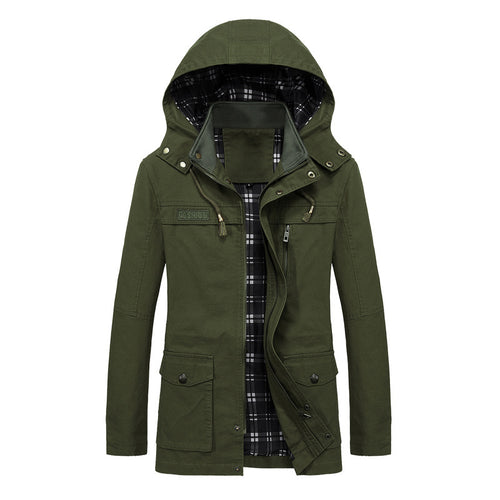 Herren Canvas-Fieldparka mit Kapuze, kariertem Innenfutter und Multifunktionstaschen Shop Nory