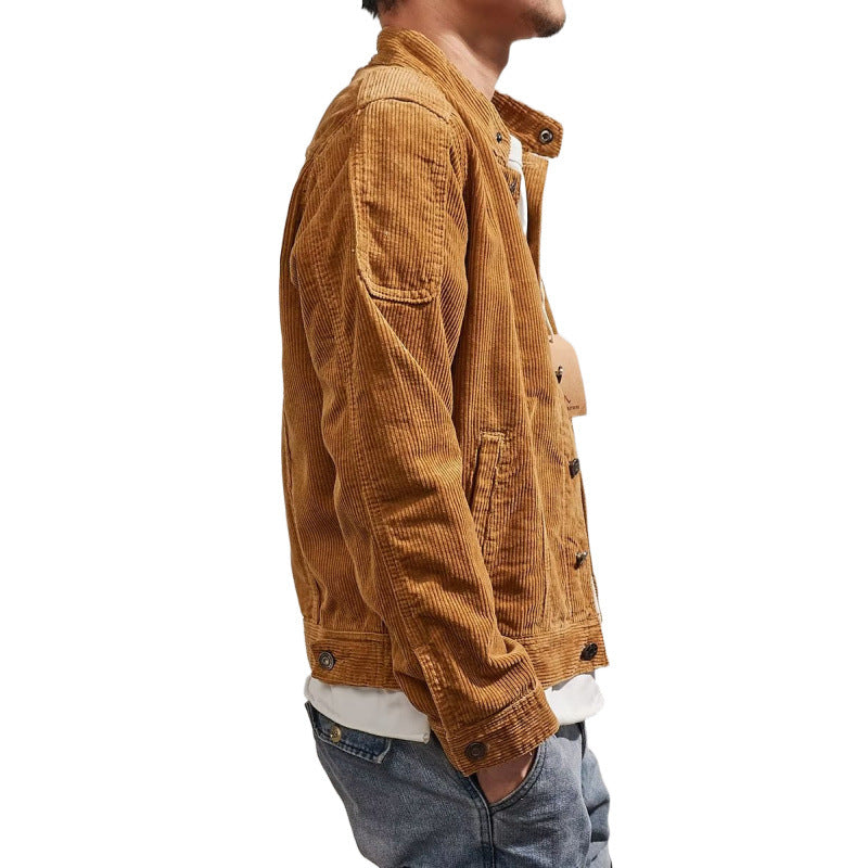 Herren Kurz geschnittene Kordjacke im Worker‑Style mit Stehkragen und Druckknopfleiste Shop Nory